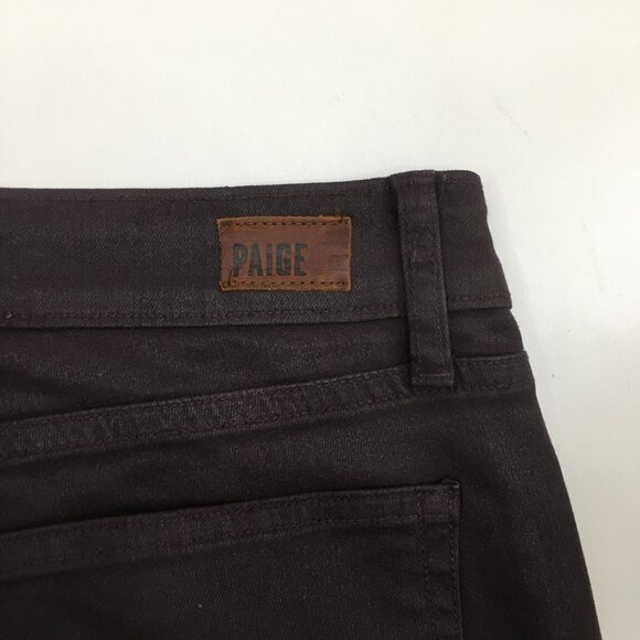 PAIGE Black Cherry Silk Wash VERDUGO ANKLE Faux Pockets Coated Denim Jeans - Picture 11 of 12